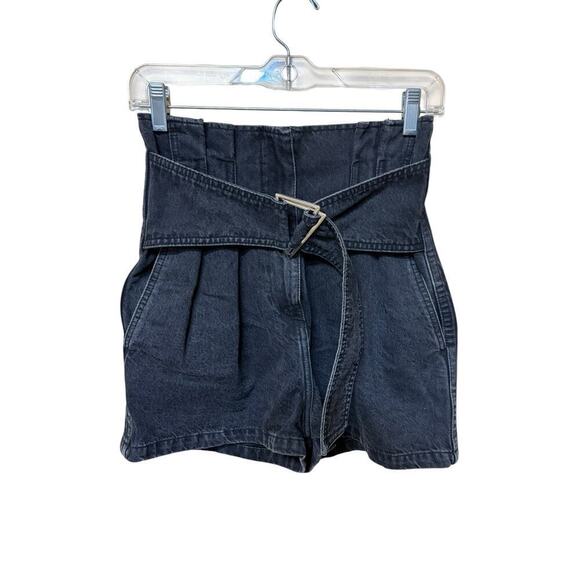 IRO Moryae Charcoal Belted High Waisted Pleated Paperback Denim Shorts - 34/XS/2 - Picture 2 of 9